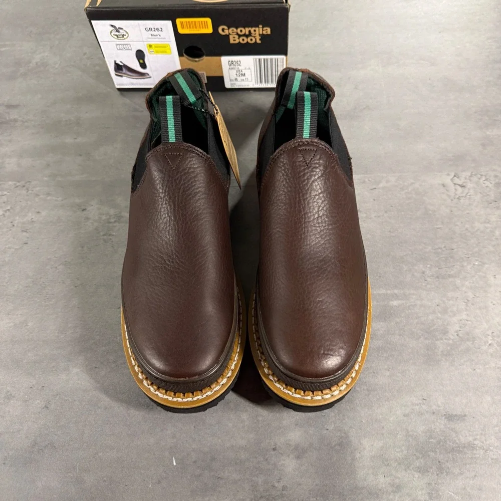 Georgia Boot Giant Romeo Mens 12M Brown Leather Work Shoe GR262 Slip On Low Boot